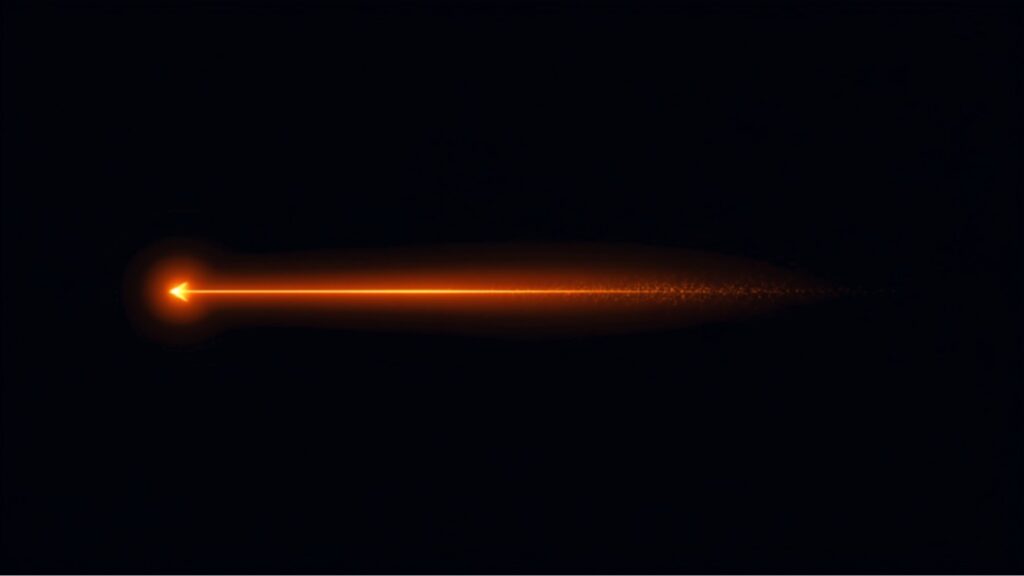 暗闇の中、一方向にだけ明るく伸びる光の矢印。逆方向は闇に消えていくイメージ